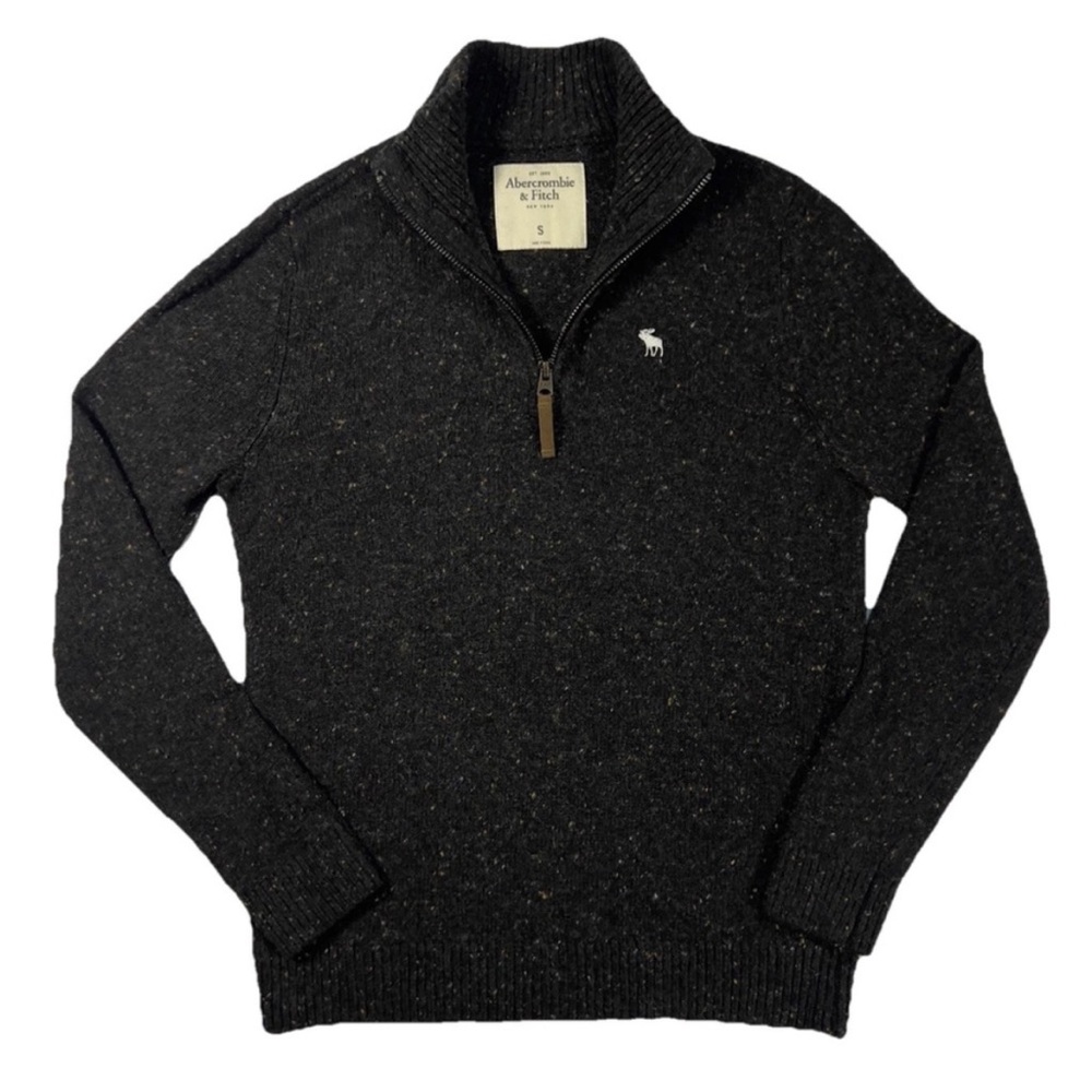 Abercrombie & Fitch Mens Small Quarter Zip Sweater Gray Wool Preppy Pullover